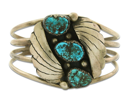 Navajo Bracelet 925 Silver Natural Blue Turquoise Native American Artist C.80s