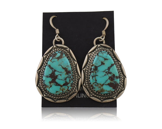 Navajo Dangle Earrings 925 Silver Whole Blue Turquoise Signed Begay C.80's