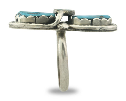 Vintage Zuni Ring 925 Sterling Silver Turquoise Signed Effie Calavasa Size 6.75
