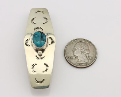 Women Navajo Hair Clip Blue Gem Turquoise 925 Silver Native American C.80's