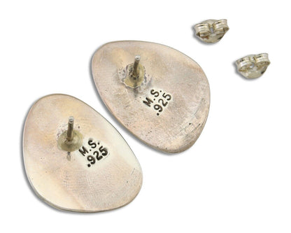 Navajo Shield Earrings 925 Silver Natural Turquoise Artist Signed M.S. C.80's