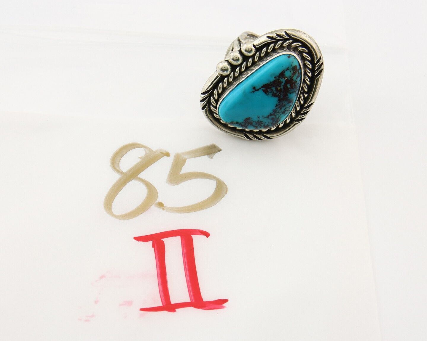 Navajo Ring 925 Sterling Natural Blue Turquoise Signed Ben S C.80's Size 10