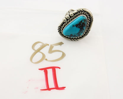 Navajo Ring 925 Sterling Natural Blue Turquoise Signed Ben S C.80's Size 10