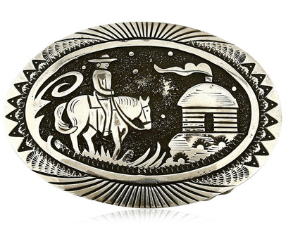 Navajo Ranger Buckle .925 Silver Artist Kirby Nez Hand Stamped C.80's