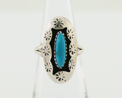 Navajo Ring 925 Silver Natural Blue Turquoise Signed IJC C.80's