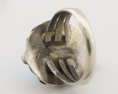 Navajo Ring 925 Silver Sleeping Beauty Turquoise Artist Signed SC C.80's
