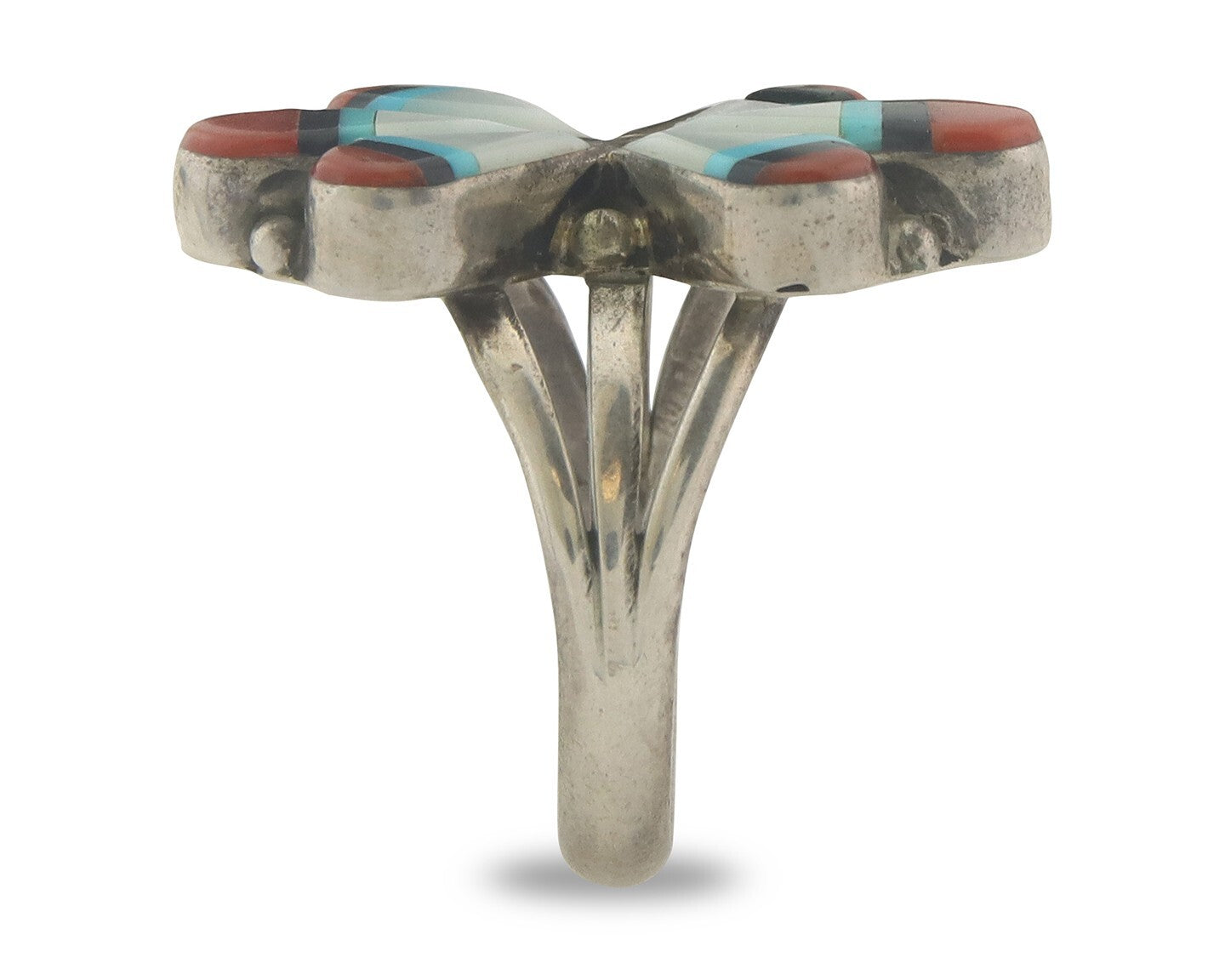 Vintage Navajo Ring 925 Sterling Gemstone Signed A Sunburst Size 6.75