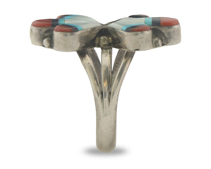 Vintage Navajo Ring 925 Sterling Gemstone Signed A Sunburst Size 6.75
