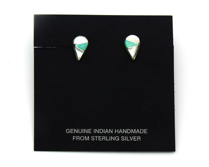 Navajo Earrings Sterling Silver Inlaid Turquoise & MOP Vintage Handmade