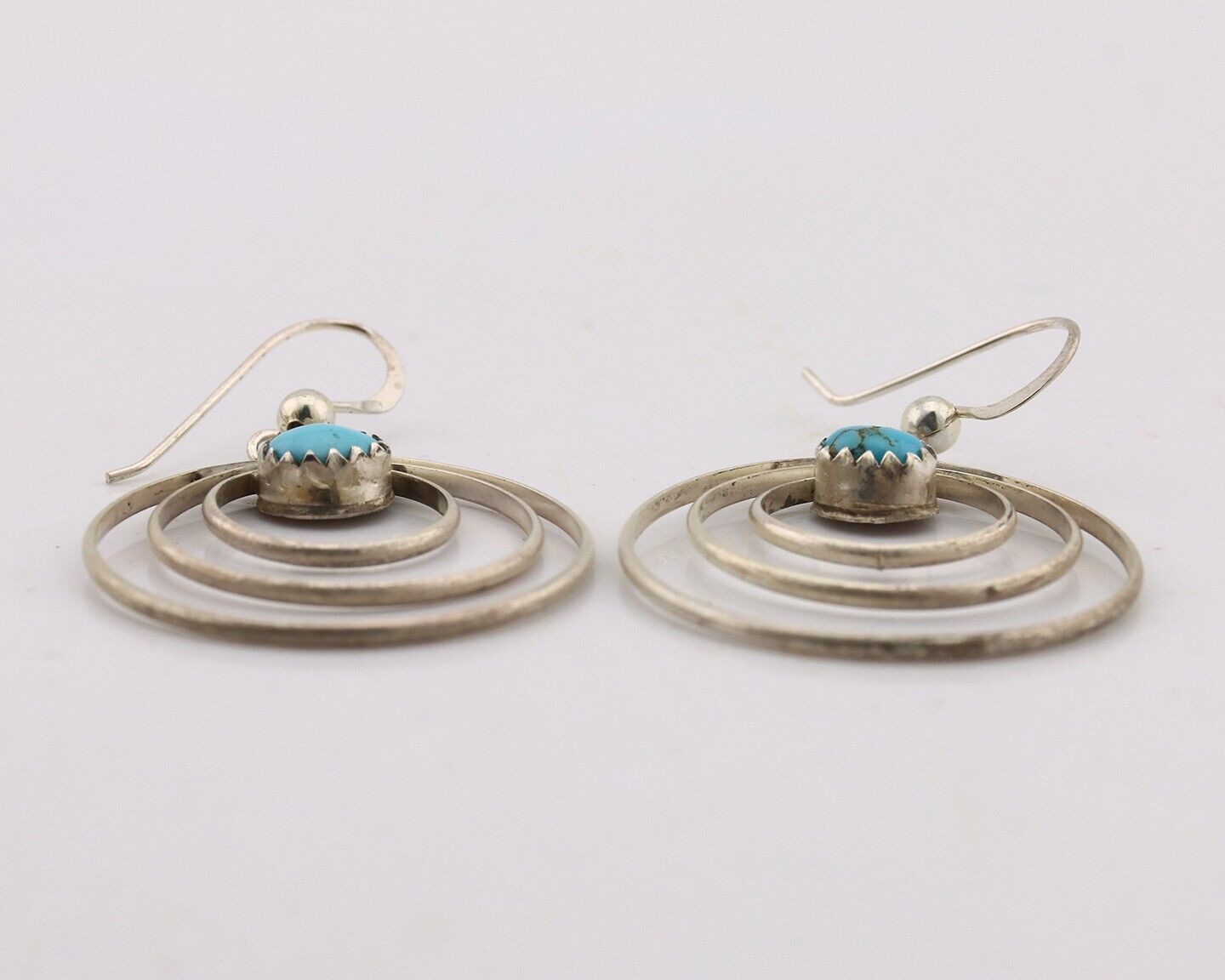 Navajo Dangle Handmade Earrings 925 Silver Blue Turquoise Native Artist C.80's