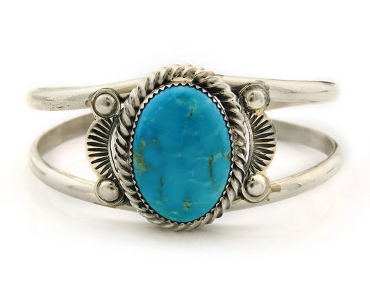 Navajo Cuff Bracelet Sterling Silver Turquoise Vintage Signed Randy Boyd