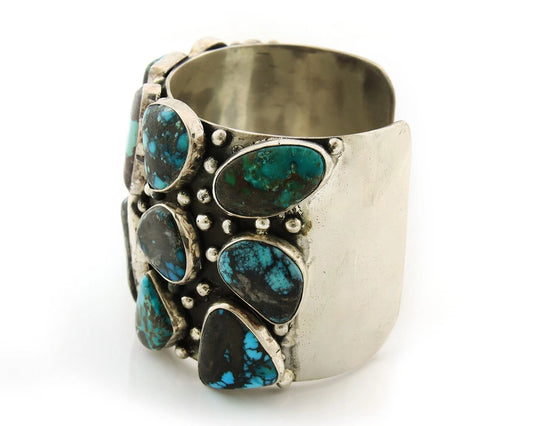 Navajo Cuff Bracelet Sterling Silver Bisbee Turquoise Vintage Handmade