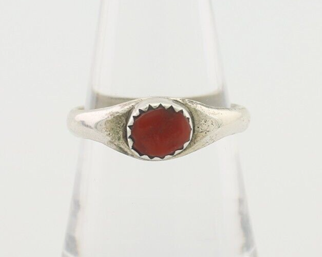 Navajo Handmade Ring 925 Silver Natural Mediterranean Coral Native Artist C.80's