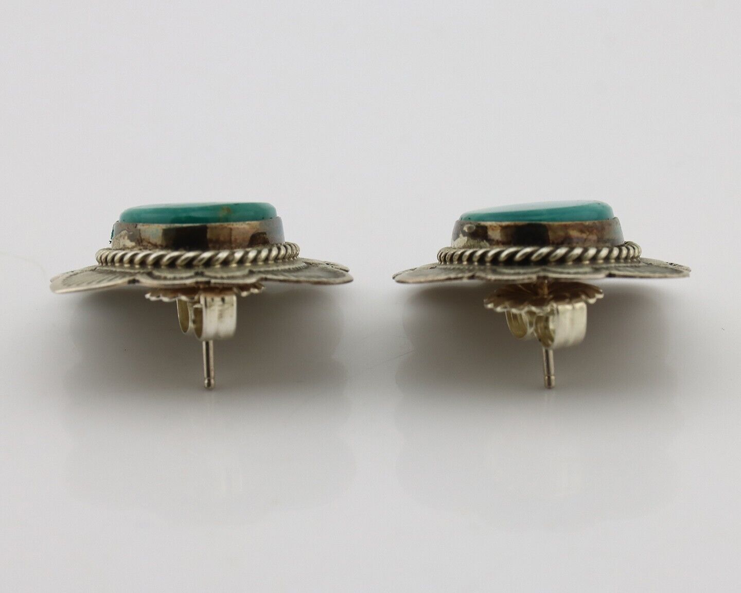 Navajo Earrings 925 Silver Natural Blue Turquoise Signed William Denetdale C.80s