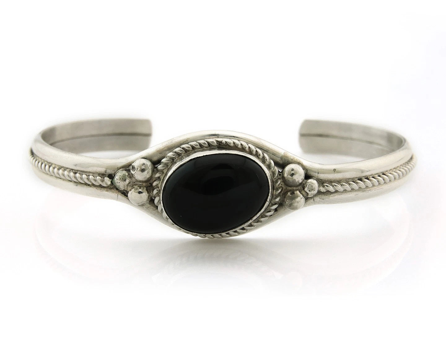 Navajo Cuff Bracelet Sterling Silver Black Onyx Handmade Vintage
