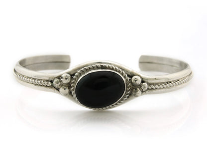 Navajo Cuff Bracelet Sterling Silver Black Onyx Handmade Vintage
