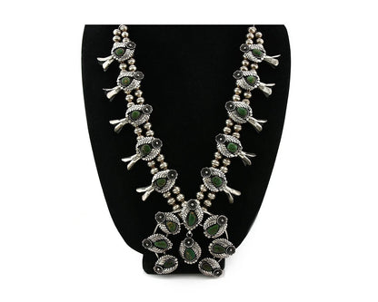Navajo Squash Necklace Earring Set Sterling Silver Turquoise Vintage C.80's