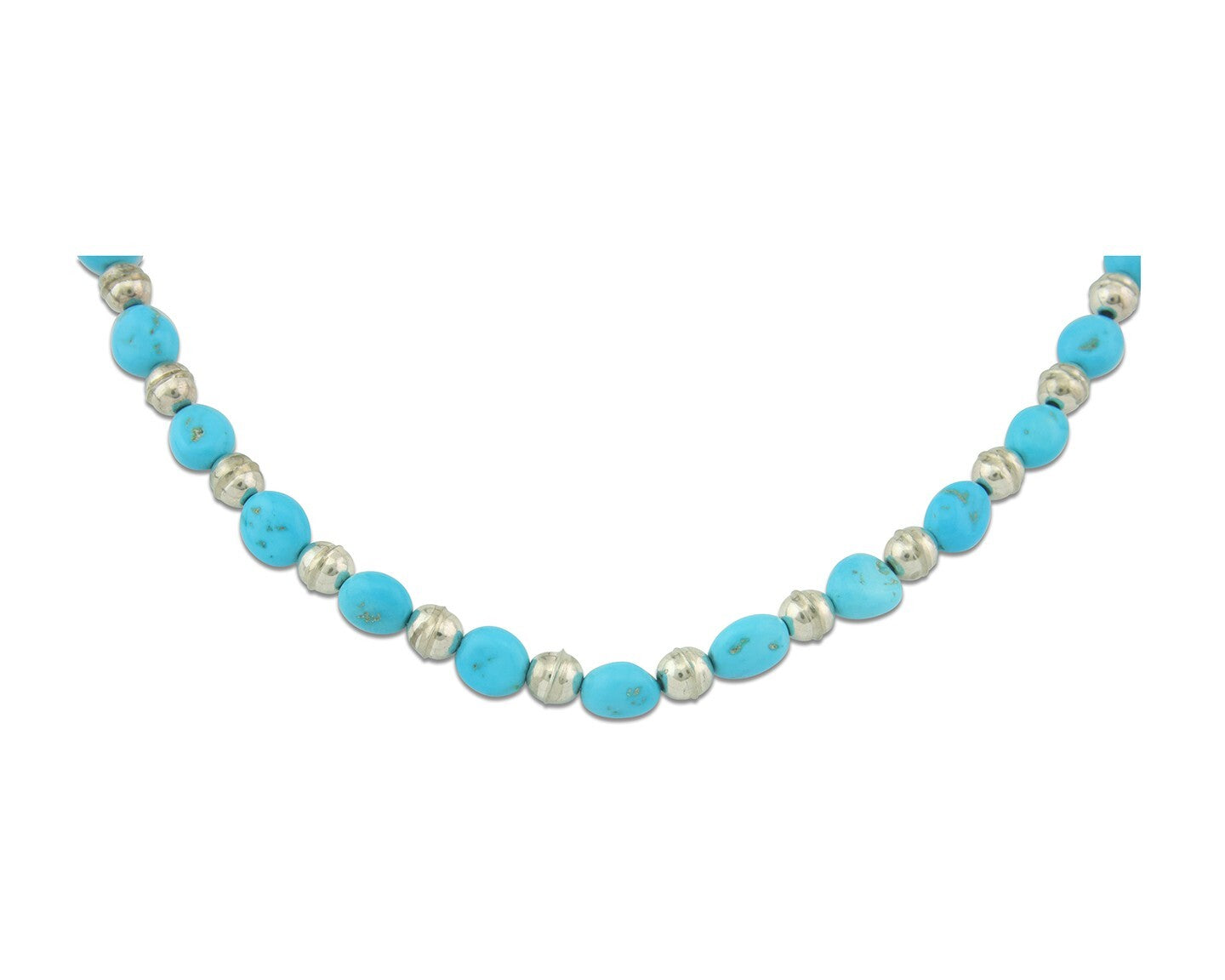 Vintage Navajo Bead Necklace 925 Silver Blue Gem Turquoise Hand Stamped