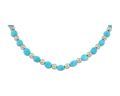Vintage Navajo Bead Necklace 925 Silver Blue Gem Turquoise Hand Stamped