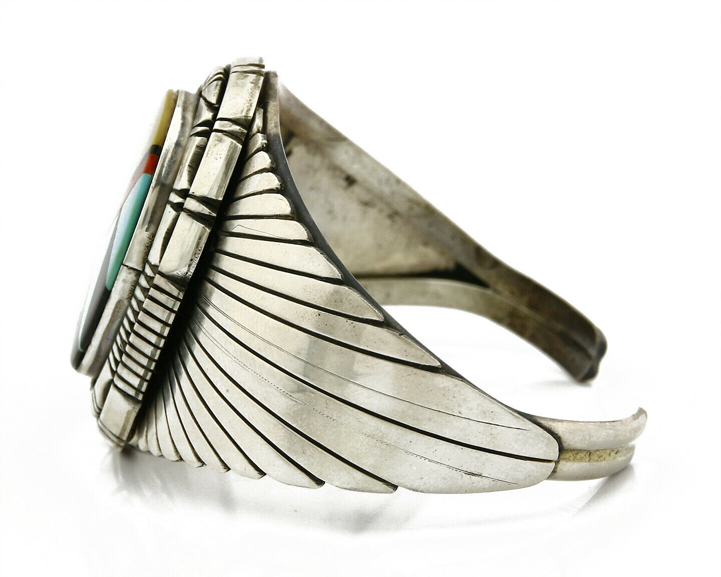 Navajo Inlaid Gemstone Handmade Bracelet .925 Silver Cuff