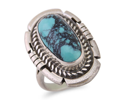 Navajo Ring 925 Silver Spiderweb Turquoise Signed Jon McCray C.80's