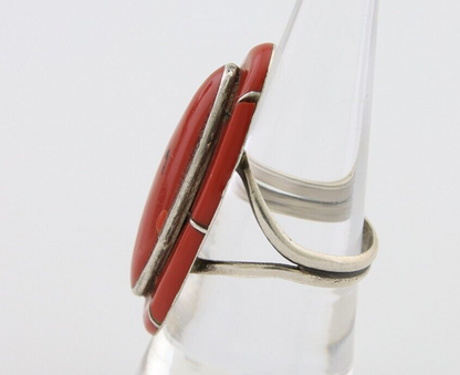 Natural Ring 925 Silver Natural Red Coral Artist Signed P Size 8