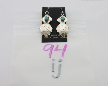 Navajo Dangle Earrings 925 Silver Natural Turquoise Artist Signed T C.80's