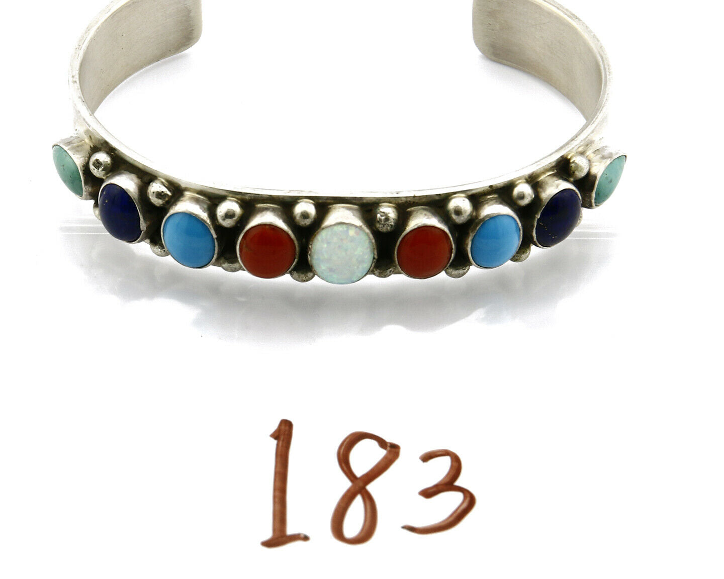 Navajo Gemstone Bracelet .925 Silver Handmade Signed L James C.80's