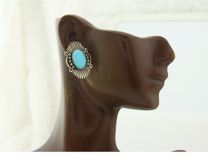 Navajo Earrings Sterling Silver Natural Turquoise Vintage Signed AM