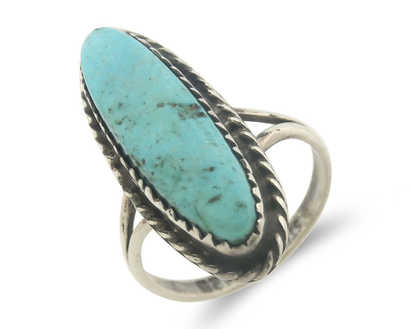 Navajo Ring 925 Sterling Natural Turquoise Native Artist C.80's Size 5.5