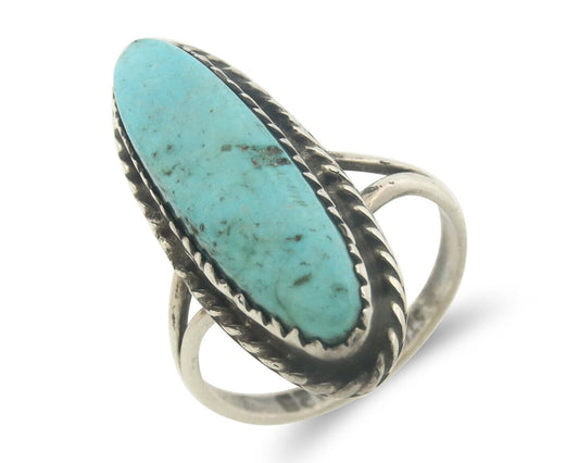 Navajo Ring 925 Sterling Natural Turquoise Native Artist C.80's Size 5.5