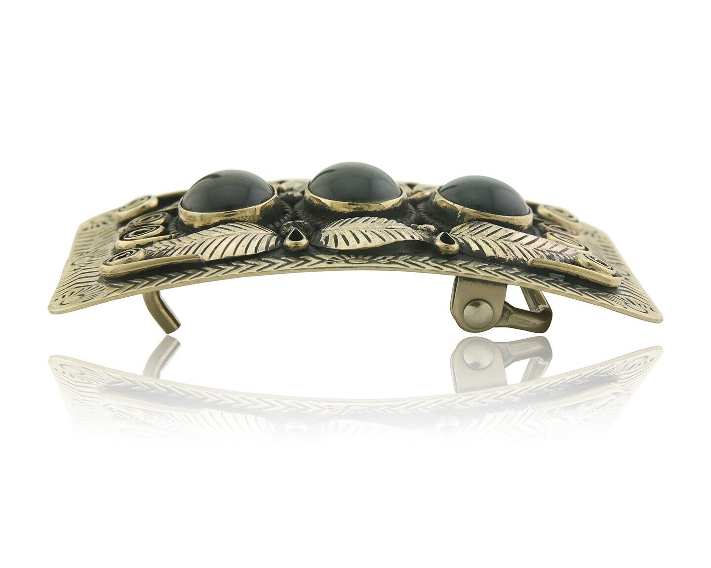 Navajo Concho Belt Buckle .999 Nickel Onyx Native American Artist 2x3 in C.80's