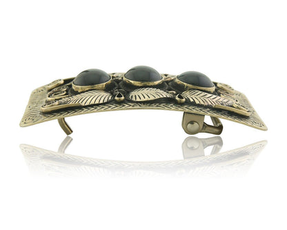 Navajo Concho Belt Buckle .999 Nickel Onyx Native American Artist 2x3 in C.80's