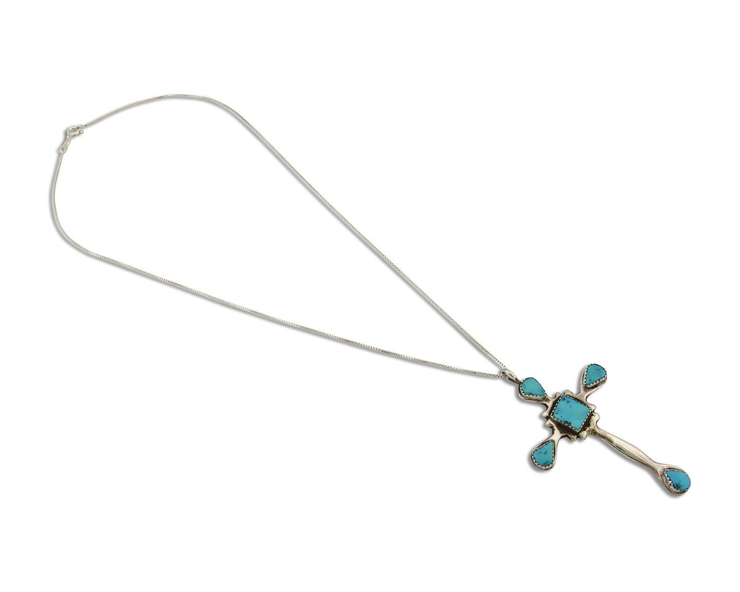 Zuni Cross Pendant 925 Silver SB Turquoise Artist Signed L C.80's