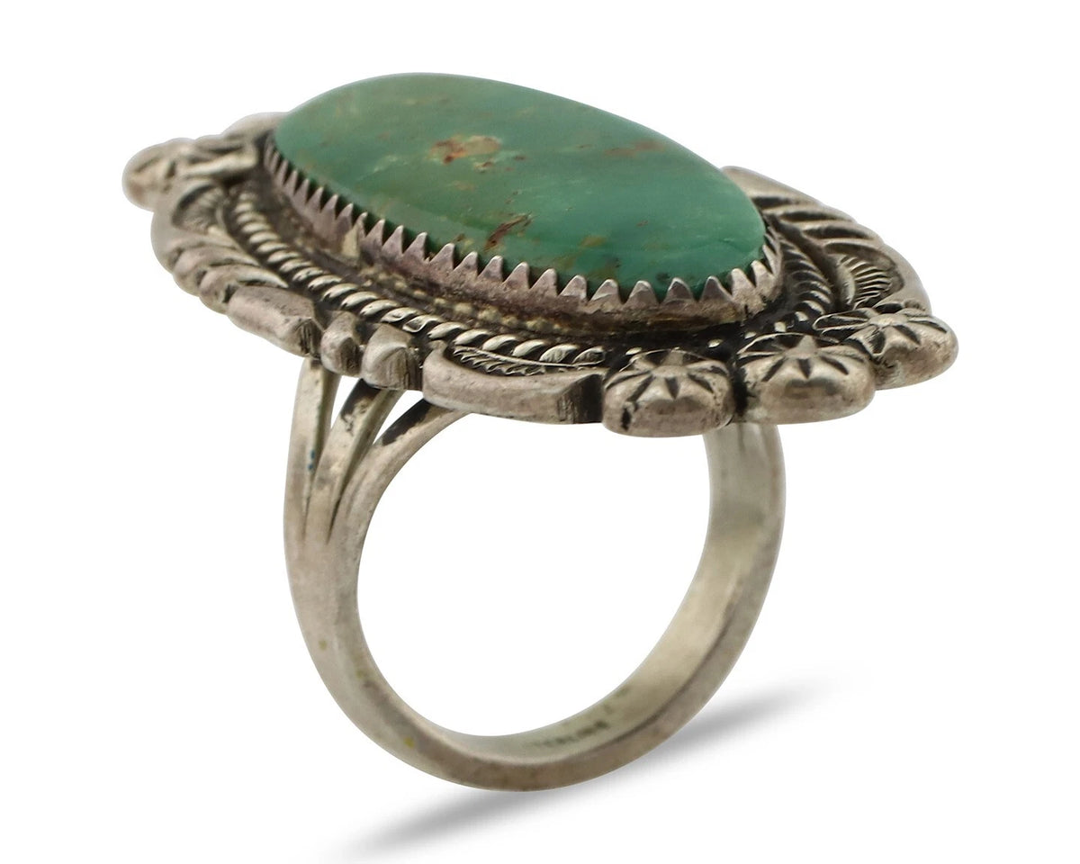 Navajo Ring .925 Silver Manassas Turquoise Native American Artist C.80's