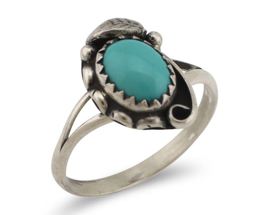 Navajo Ring 925 Silver Sleeping Beauty Turquoise Native American Artist C.80's