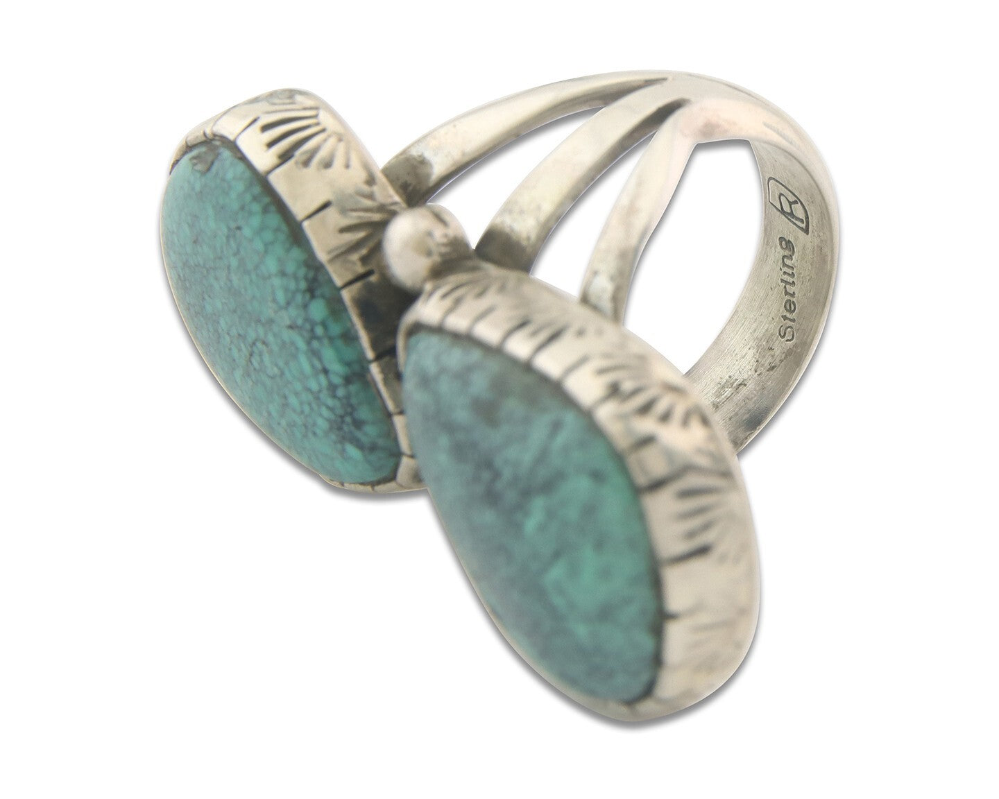 Vintage Navajo Ring 925 Sterling Authentic Turquoise Signed RD Size 7.5