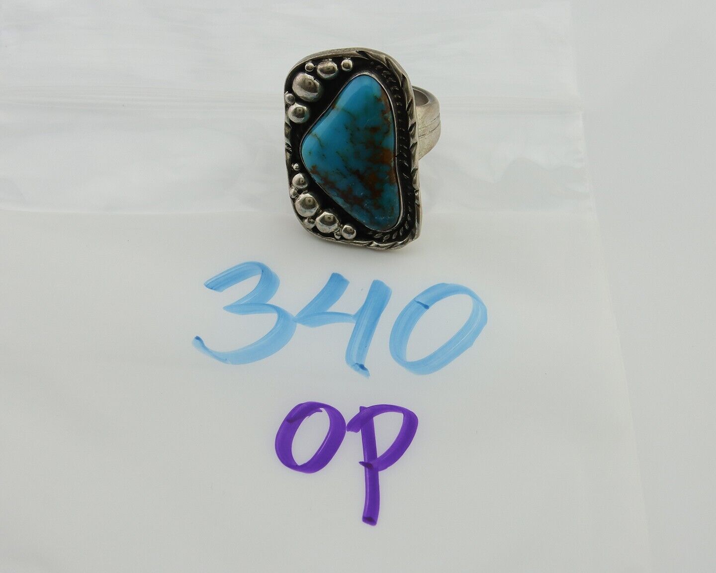 Navajo Ring .925 Silver Natural Turquoise Artist Signed Zachary C.80's