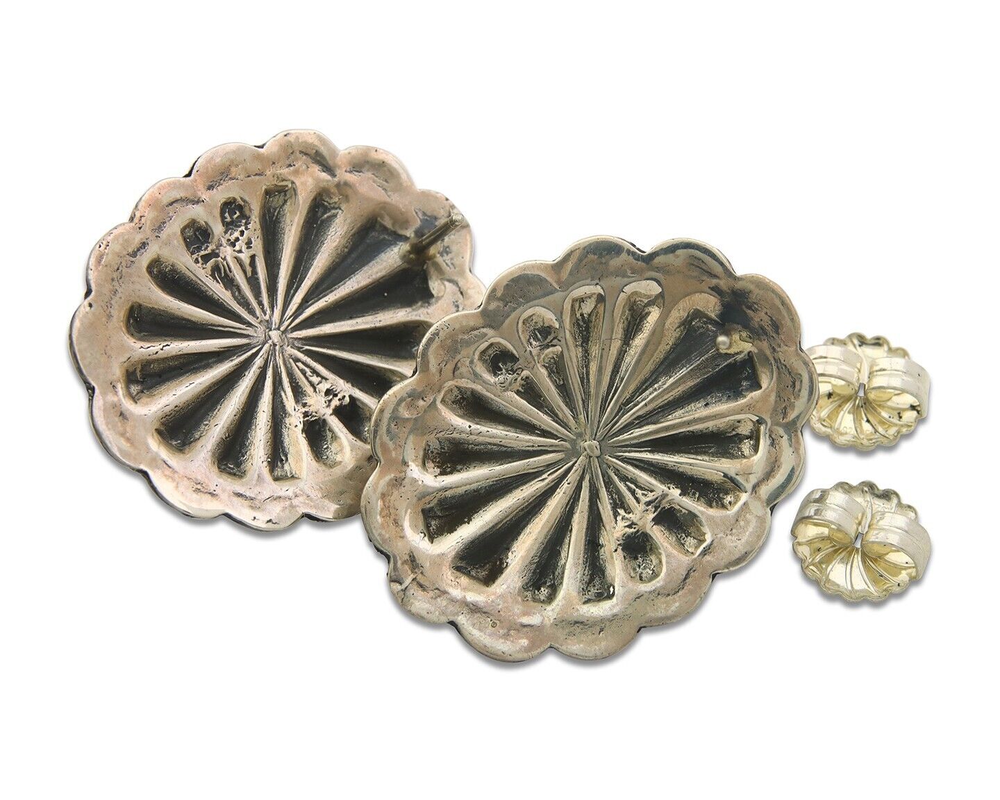 Navajo Earrings 925 Silver Natural Coral Native American Artist C.80's