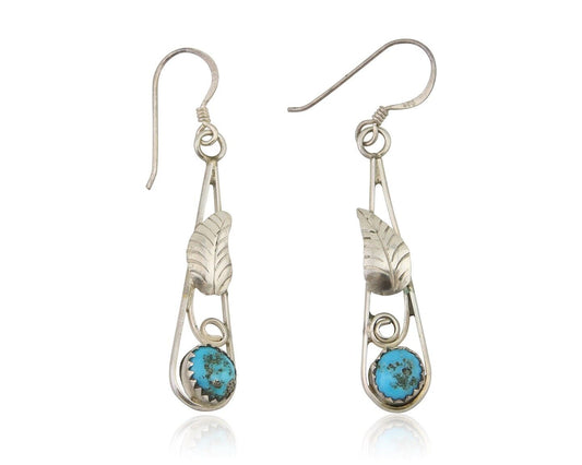 Navajo Dangle Earrings 925 Silver Natural Blue Turquoise Artist Signed JB C.80's