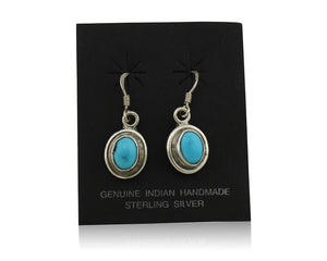 Navajo Earrings 925 Silver Sleeping Beauty Turquoise Native Artist C.80s
