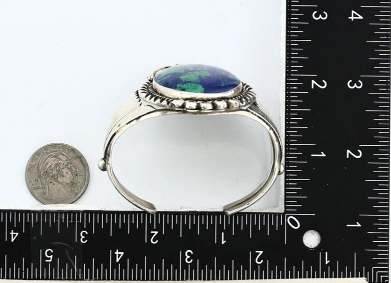 Navajo Cuff Bracelet Sterling Silver Lapis Malachite Vintage Signed CP C.80's