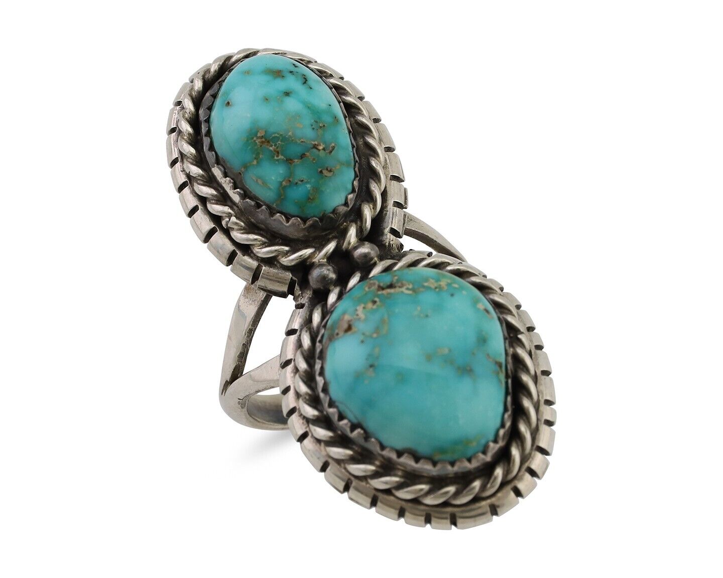 Navajo Ring 925 Silver Natural Spiderweb Turquoise Signed Tom Willeto C.80's