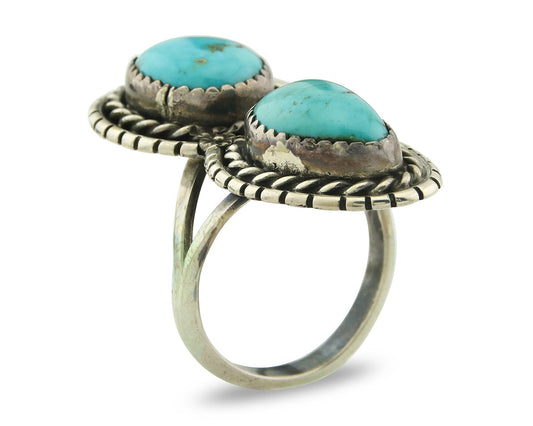 Vintage Navajo Ring Sterling Silver Authentic Turquoise Tom Willeto Size 8.0