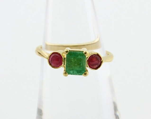 Natural Mined Emerald & Burma Ruby Ring 1.30 ct 18k Solid Gold