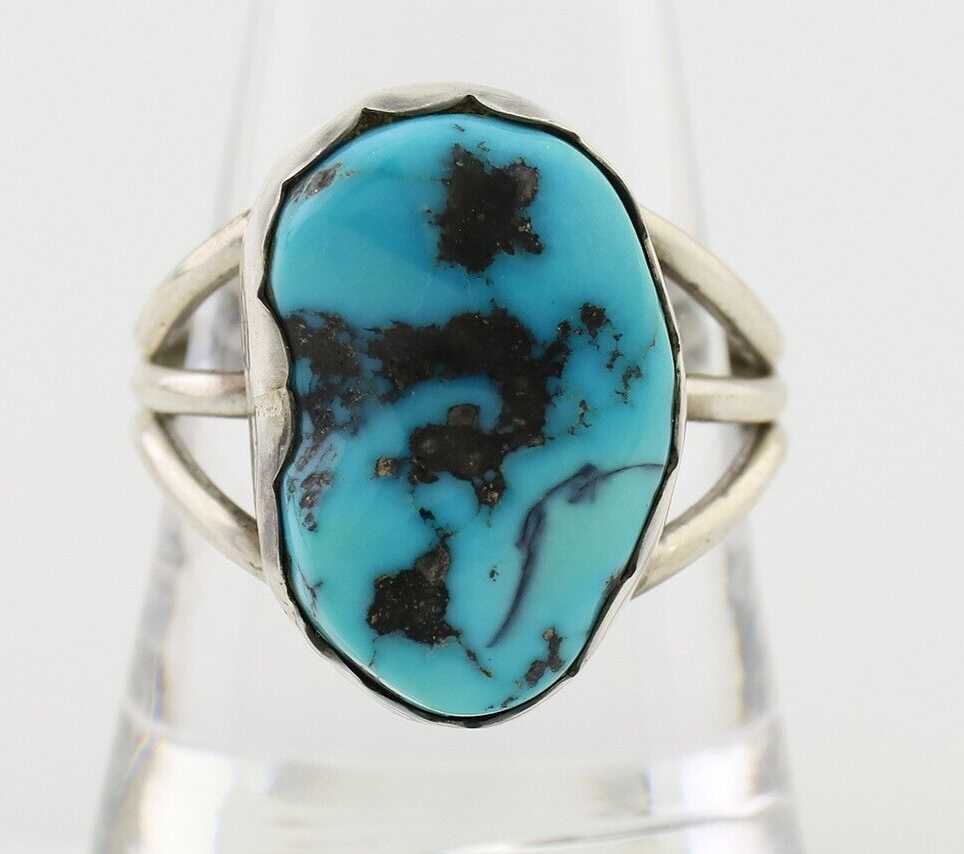 Navajo Ring 925 Silver Natural Blue Turquoise Signed Tony Guerro C.80's
