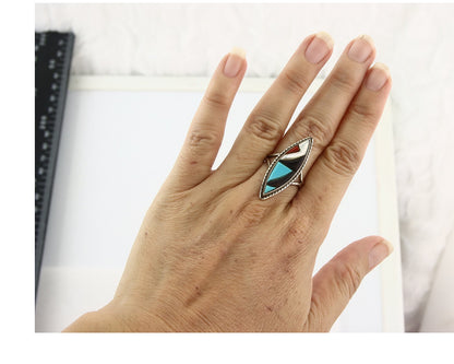 Vintage Zuni Ring 925 Sterling Silver Natural Gemstone Signed R & GT Size 7.0