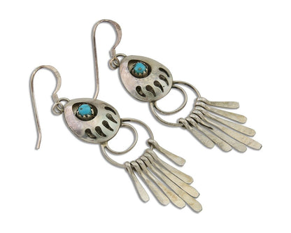 Navajo Dangle Earrings 925 Silver Natural Turquoise Artist Signed ES C.80's