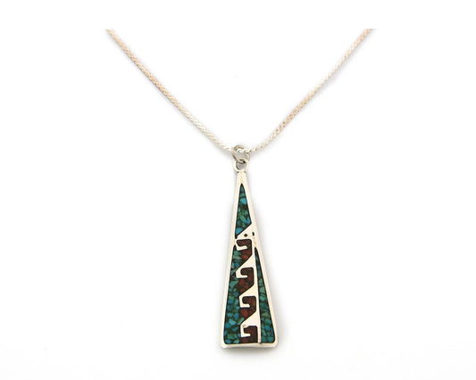 Navajo Necklace Sterling Silver Authentic Inlaid Gemstone Native American