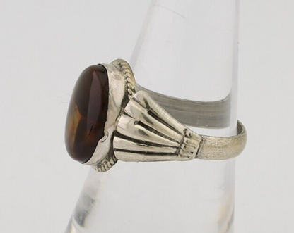 Navajo Handmade Ring 925 Silver Natural Fire Opal Native Artist Size 7.5 C.80's